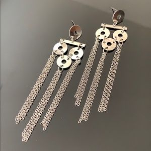 Silver colored metal dangly earrings